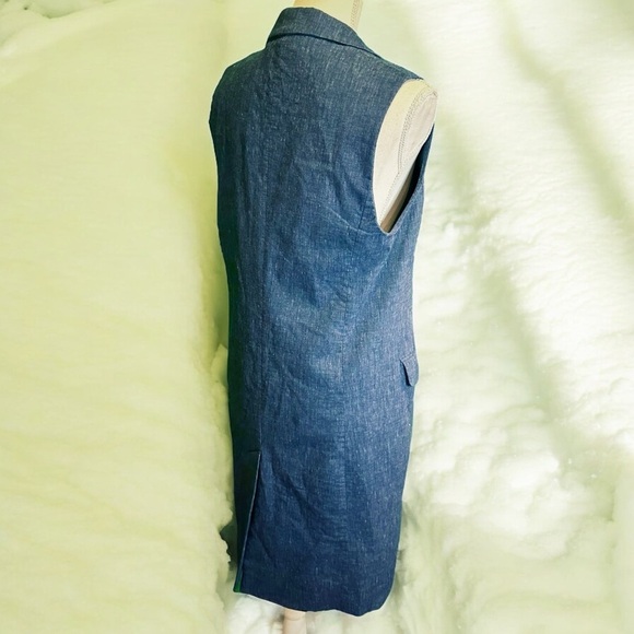 MICHAEL Michael Kors Linen-Blend Collared Longline Vest in Indigo Blue Size 6 - Picture 9 of 12